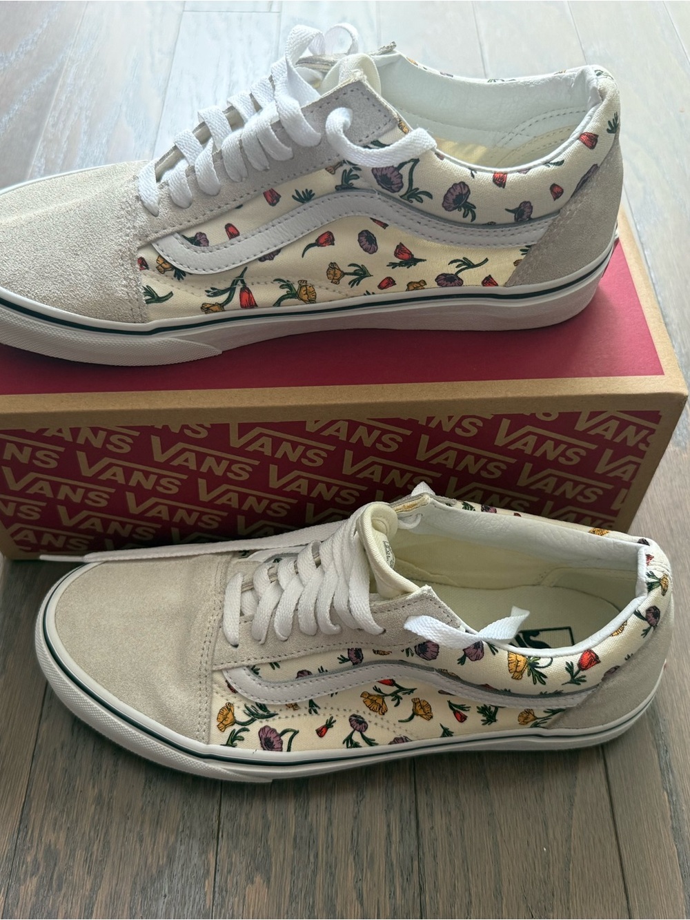 Vans Old Skool Floral Shoes sneakers woman’s size 10.5 cream suede - Picture 2 of 14
